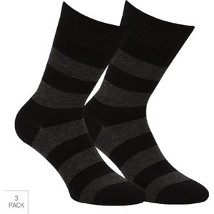 Gestreepte Bamboe Sokken 3-Pack - Zwart - Maat 35-38 - Nette Bamboe Sokken Voor Frisse Droge Voeten - Dames / Heren
