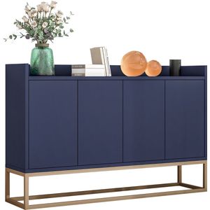 DOOGO Modern Minimalistisch 4-Deurs Dressoir - Navy | Veelzijdige Opbergoplossing voor Woonkamer, Eetkamer & Keuken | Greeploos Design, Hoogwaardige Kwaliteit