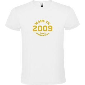 Wit T-Shirt met “Made in 2009 / 100% Original “ Afbeelding Goud Size XS