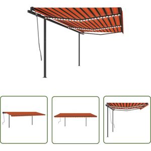 The Living Store Luifel handmatig uittrekbaar met LED 6x3,5 m oranje en bruin - Buitenduif - Zonnezeil - Terrasdoek - Parasol - Overkapping