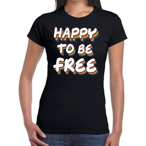 Happy to be free - gay pride t-shirt zwart 3D regenboog voor dames - lgbt kleding XS