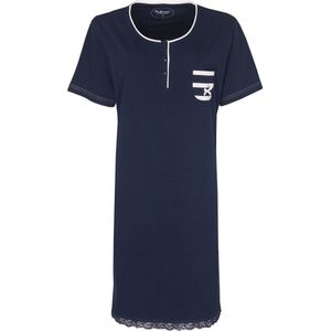 Tenderness Dames Nachthemd - Wit Borstzakje - Donker Blauw - Maat S