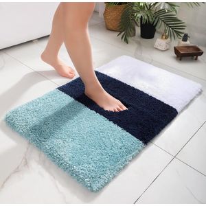 Extra dikke badmat antislip wasbaar, microvezel absorberend badkamertapijt, DRIE kleuren gestreepte badmat voor badkamer, 61 × 91 cm, gemengd blauw