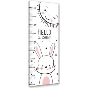 Trend24 - Groeimeter kinderkamer - Canvas Schilderij - Hallo Sun - Meetlat kind - Babykamer accessoires - Kinderkamer accessoires - 60x150x2 cm - Zwart