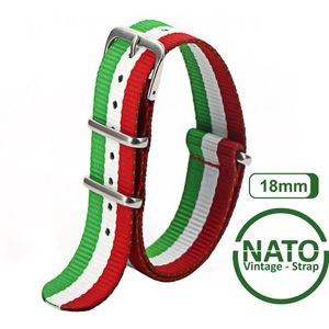 18mm Nato Strap Rood Wit Groen streep - Italië - Vintage James Bond - Nato Strap collectie - Mannen - Horlogebanden - 18 mm bandbreedte voor oa. Seiko Rolex Omega Casio en Citizen
