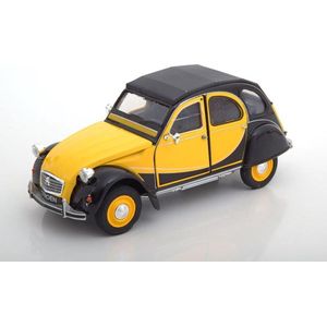 Citroen 2CV 6 Charleston geel/zwart modelauto in doos - Welly 1:24