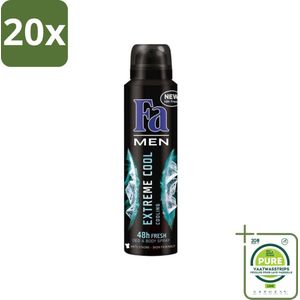 20 x Fa Men - Extreme Cool - Deodorant Spray - Coolend - 150 ml - Grootverpakking - Mannen Deodorant - Deodorant Spray - Koele Geur - Frisse Geur - Langdurige Bescherming