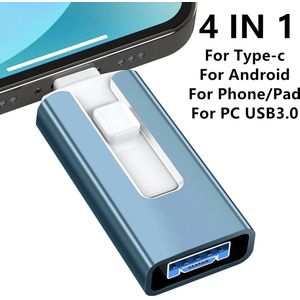 512GB 4-in-1 USB 3.0 Geheugenstick – Geschikt voor iPhone, iPad, Android en PC – Lightning, USB-C, Micro-USB & USB-A – Externe Opslag voor Foto’s, Video’s, Back-up & Bestanden