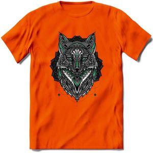 Vos - Dieren Mandala T-Shirt | Aqua | Grappig Verjaardag Zentangle Dierenkop Cadeau Shirt | Dames - Heren - Unisex | Wildlife Tshirt Kleding Kado | - Oranje - 3XL