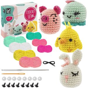 Craft ID Haakpakketten voor Volwassenen - 4 Schattige Diertjes - Complete Haakset - Creatief Hobbypakket