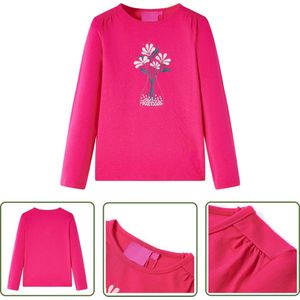 vidaXL Meisjeskleren - Kinderhemd - Kindershirt met lange mouwen 92 felroze - Roze Kleding - Langmouwig Kindershirt - Babykledij