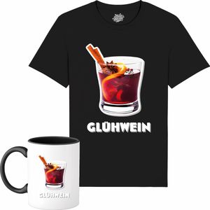 Gluwein - Foute kersttrui kerstcadeau - Dames / Heren / Unisex Kleding - Grappige Kerst en Oud en Nieuw Drank Outfit - T-Shirt met mok - Unisex - Zwart - Maat M