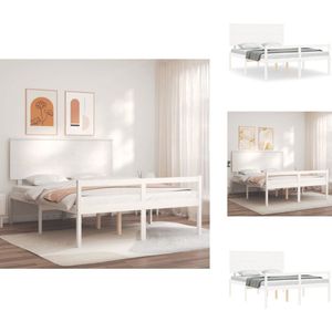 vidaXL Seniorenbed - Seniorenbedden - Senioren Bed - Bedframe - Seniorenbed met hoofdbord massief hout wit