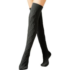 Dames winter over de knie gebreide sokken, dames gebreide thermosokken, laarzen sokken dames thermosokken 1 paar, warme knie vloer sokken - zwart - 75cm
