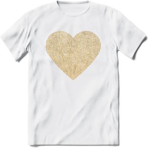 Valentijn Goud Hart T-Shirt | Grappig Valentijnsdag Cadeautje voor Hem en Haar | Dames - Heren - Unisex | Kleding Cadeau | - Wit - 3XL