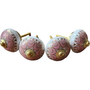 4 x Prachtige RiaD deurknop keramiek vintage baroque goud roze- met schroef voor kast - DIY - kastknop- Meubelknop - Deurknoppen voor kasten - Meubelbeslag - Deurknopjes - Meubelknoppen