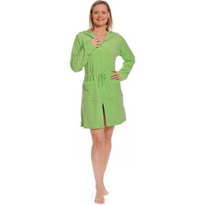 Rits badjas dames kort – met capuchon – lichtgewicht – dun – sauna - dames badjas met ritssluiting - limegroen - maat S