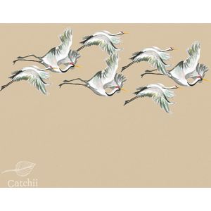 Behang staal Flying Cranes beige