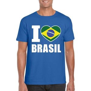Blauw I love Brazilie supporter shirt heren - Braziliaans t-shirt heren M