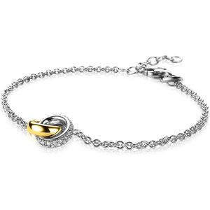 Zinzi zilveren armband bicolor schakel met twee ringen verbonden 18-21cm ZIA2102