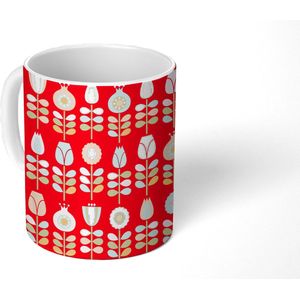 Mok - Koffiemok - Patronen - Bloemen - Retro - Rood - Mokken - 350 ML - Beker - Koffiemokken - Theemok