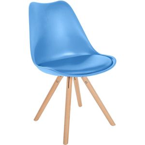 In And OutdoorMatch Stoel Crawford - Blauw - Kunststof met kunstleren zitting - Hoogwaardige bekleding - Stijlvolle stoel - Klassieke uitstraling