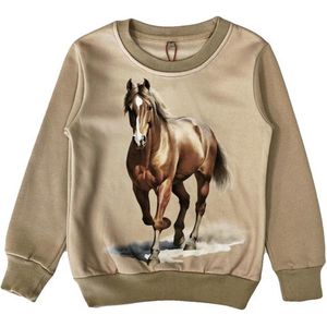 Kinder sweater, trui, met paarden print, beige, maat 110/116, horses, kind, ZEER MOOI!