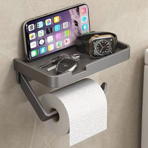 Toiletpapierhouder zonder boren - Zelfklevende wc-rolhouder met plank - Zwart roestvrij staal