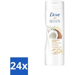24 x Dove Bodylotion - Nourishing Secrets - Restoring Ritual - Kokos & Amandel - 400 ml - Lichaams Scrub - Exfoliërende Scrub - Granaatappel Scrub - Sheaboter Scrub - Dove Scrub