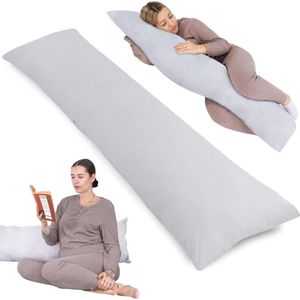 Zijslaper kussen hoes katoen 40 x 145 cm comfortkussen lichaamskussen - Grijs - beste zijslaapkussen