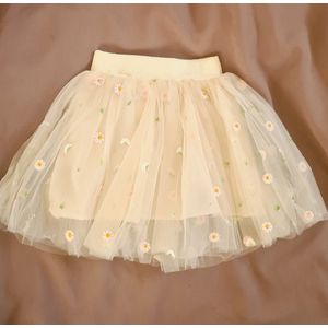 Rok met tule - Maat 92/98 - Creme tule rok - Rok met borduring- rok met bloemen borduring- Casual rok - Zomerrok - Rok meisje- Hii You