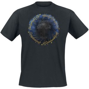 The Lord Of The Rings Ring & Tree of Gondor - Gold Print Heren T-shirt - zwart - M