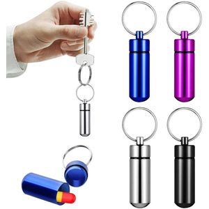 Mini Pill Boxes - Aluminium Pill Box Keychain with Capsule Holder - Travel Pill Box for Pills and Toothpicks