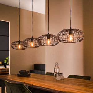 Hanglamp Connect xl | 4 lichts | zwart bruin | 170x34x150 cm | in hoogte verstelbaar | eetkamer / woonkamer | industrieel / modern design