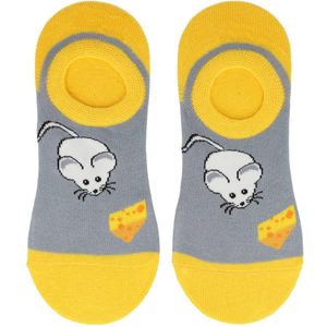 Sokken Enkelsokken Katoen – Muis Kaas Print – Grijs Geel Wit – Maat 38-45