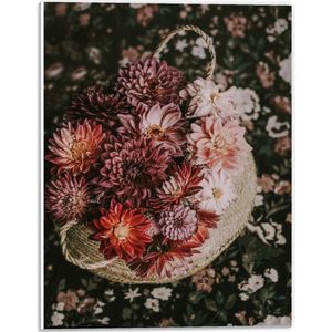 Forex - Mandje met Roze/Rode bloemen  - 30x40cm Foto op Forex