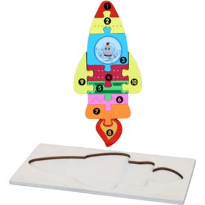 Eramic - Houten Puzzel Raket - 10 Stukken - Gratis Verzending - 3D Kinder Puzzel - Educatief Speelgoed Voor Motoriek & Ruimtelijk Inzicht - Baby & Kinder Cadeau - 1, 2 & 3 Jaar - Dieren - Jongen & Meisje - Zonder Nopjes - Montessori