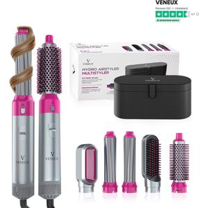 VENEUX® 5 in 1 Föhnborstel - Airstyler - Krulborstel - Multistyler - Diffuser Föhn - Grijs roze