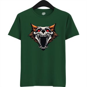 Furry Skull Dog - Halloween Hellhound Wolf Dames / Heren Unisex T-shirt - Grappig Hond Kostuum Shirt Idee Voor Volwassenen - T-Shirt - Unisex - Bottle Groen - Maat 3XL