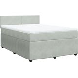 vidaXL - Boxspring - met - matras - fluweel - lichtgrijs - 160x200 - cm