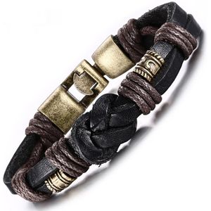 Victorious Leren Armband Heren – RVS Roestvrij Staal Sluiting - Knoop – Bruin/Brons – 22cm