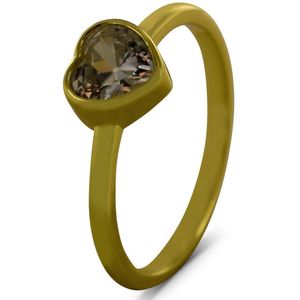Silventi 9SIL-22689 Zilveren Ring - Dames - Zirkonia - Hartje - Wit - 7,4 x 7,5 mm - Maat 56 - Zilver - Gold Plated (Verguld/Goud op Zilver)
