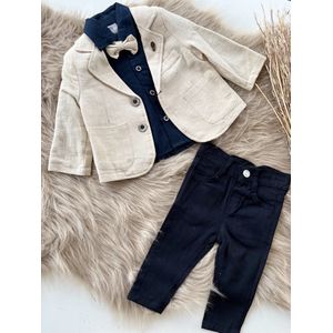 luxe jongens kostuum-kinderpak- kinderkostuum-4 delige set - beige blazer, witte hemd, beige kostuumbroek ,vlinderstrik -bruidsjonkers-bruiloft-feest-verjaardag-fotoshoot-maat 74 (9-12 maanden)