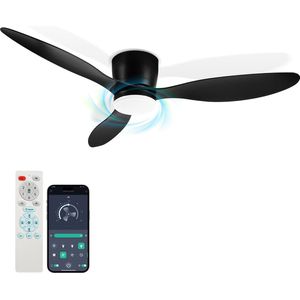 Plafondventilator met lamp 132cm Ventilator met LED verlichting Ventilatoren Met afstandsbediening Zomer- en winterstand - Zwart