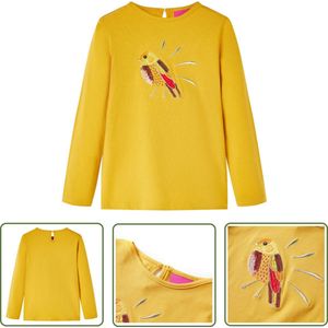 vidaXL Langmouwig Hemd - Kinderhemd - Kindershirt met lange mouwen 128 donker okerkleurig - Meisjeshemd - Jongenshemd - Kindermode