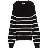 Tom Tailor Denim - Gebreide Trui - Placed Black White Stripe - Met Breistructuur