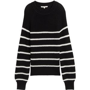 Tom Tailor Denim - Gebreide Trui - Placed Black White Stripe - Met Breistructuur