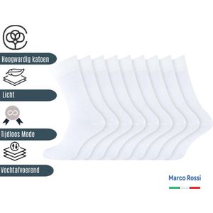 Marco Rossi - Naadloos - Herensokken - Katoen - Normale sokken - Klassieke sokken - 9 Paar - Wit- Maat 43-46