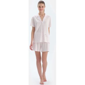 Dagi Gestreept Pyjamaset met Korte Mouwen, Overhemdkraag en Shorts met Normale Taille