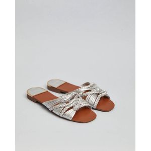 Dames Espadrilles, Slippers - Zilver - Imitatieleer - Maat 36 -